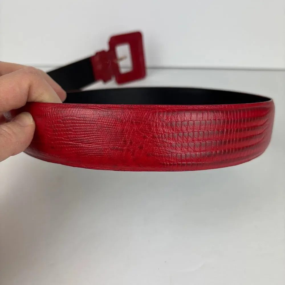 Vintage Liz Claiborne Red Leather Belt Large Snake Reptile 80s 90s